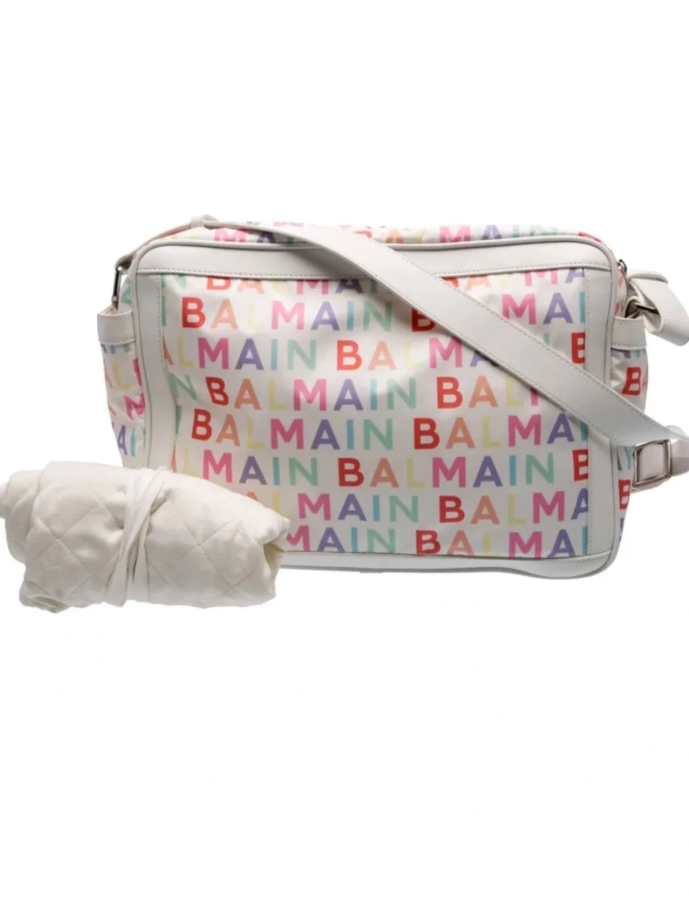 Balmain Baby White Printed Changing Bag & Mat Set